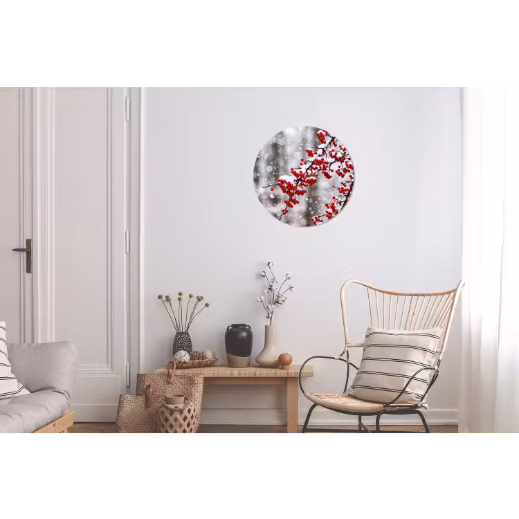 Bessen - Takken - Sneeuw - Winter - Kleurrijk Wandcirkel aluminium klein -woonkamer