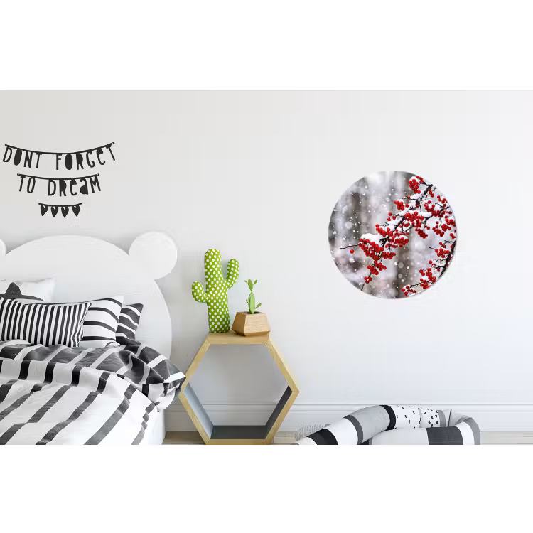 Bessen - Takken - Sneeuw - Winter - Kleurrijk Wandcirkel aluminium klein -kinderkamer