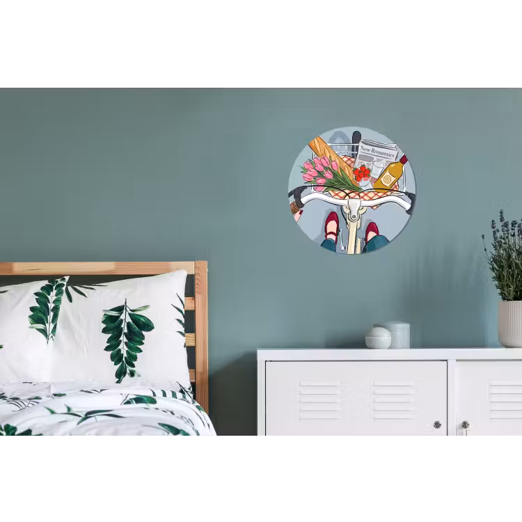 Fiets - Picknick - Zomer - Illustratie Wandcirkel aluminium klein -slaapkamer