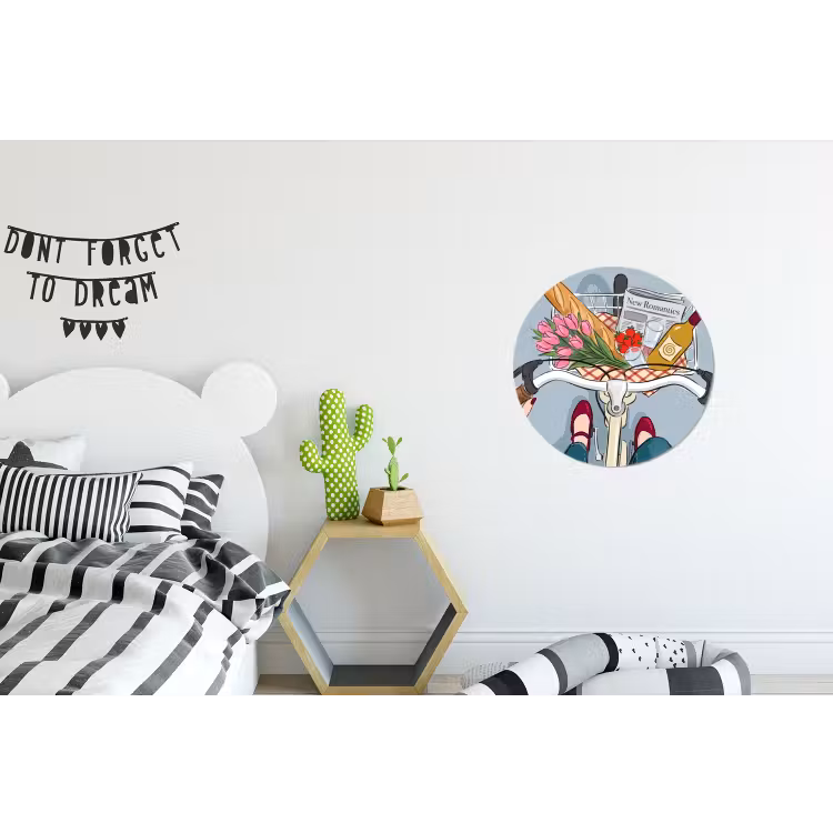 Fiets - Picknick - Zomer - Illustratie Wandcirkel aluminium klein -kinderkamer