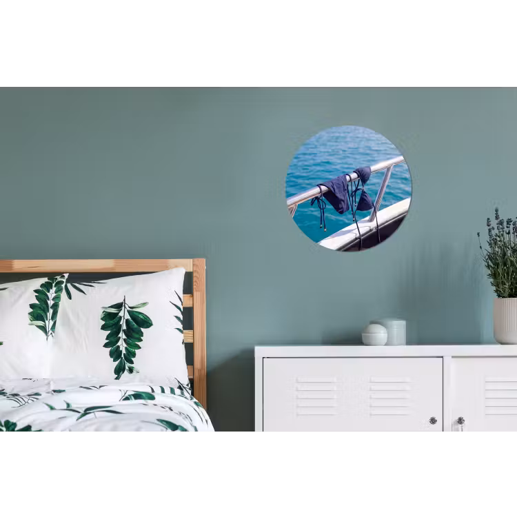 Bikini - Reling - Zee - Zomer - Blauw Wandcirkel aluminium klein -slaapkamer