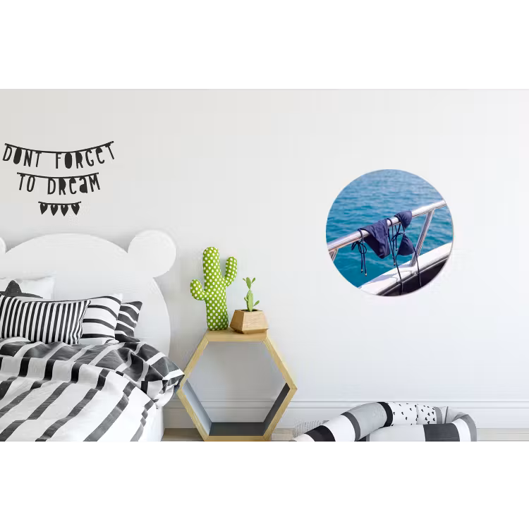 Bikini - Reling - Zee - Zomer - Blauw Wandcirkel aluminium klein -kinderkamer