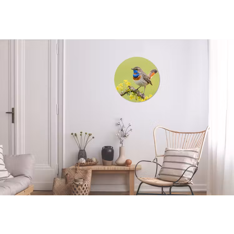 Vogel - Tak - Natuur - Kleurrijk Wandcirkel aluminium klein -woonkamer