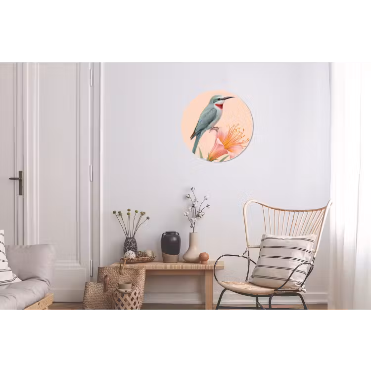 Vogel - Bloem - Natuur - Roze Wandcirkel aluminium klein -woonkamer