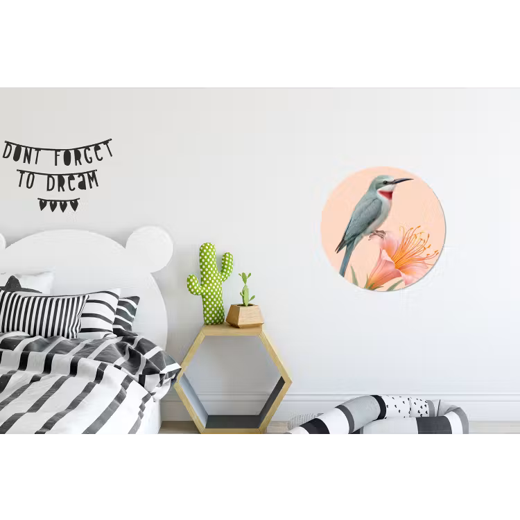 Vogel - Bloem - Natuur - Roze Wandcirkel aluminium klein -kinderkamer