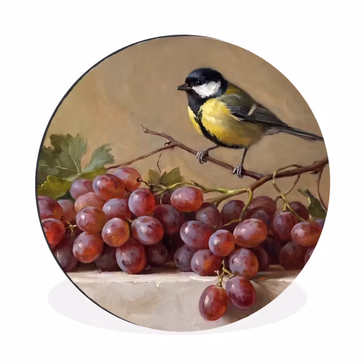 Wall circle - Aluminum - Bird - Grapes - Still Life - Vogel - Druiven - Stilleven Wandcirkel aluminium klein