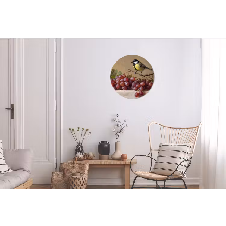 Wall circle - Aluminum - Bird - Grapes - Still Life - Vogel - Druiven - Stilleven Wandcirkel aluminium klein