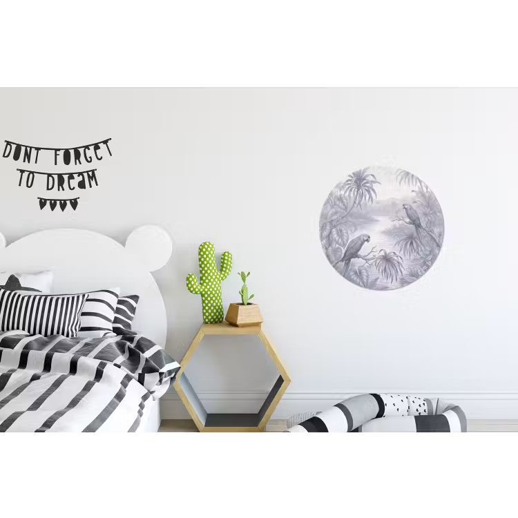 Vogel - Rivier - Tropisch - Illustratie - Blauw Wandcirkel aluminium klein -kinderkamer