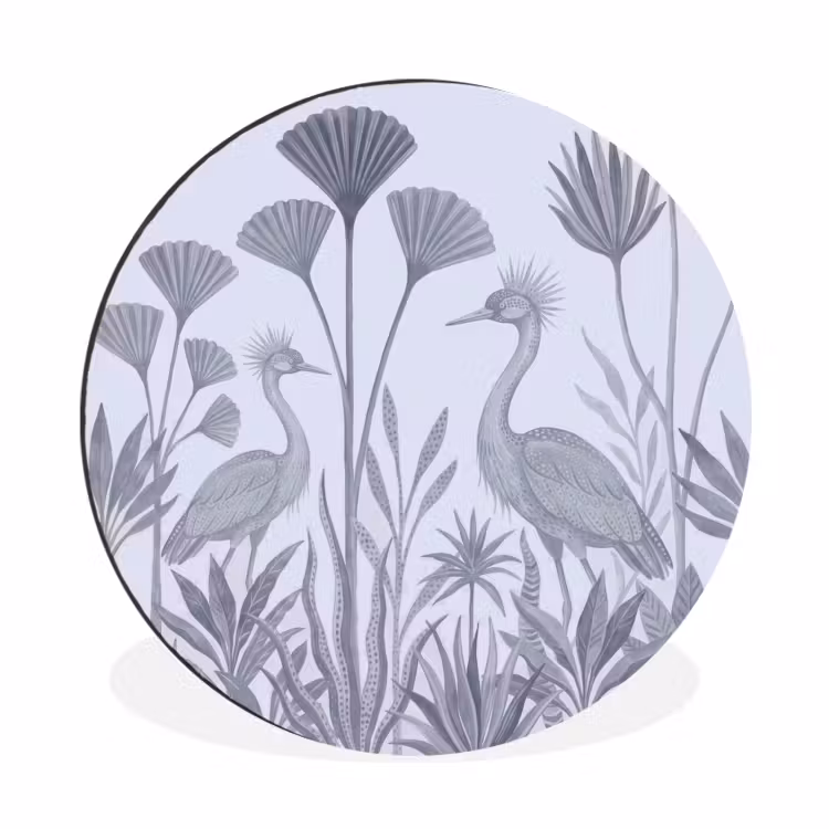 Vogel - Tropisch - Illustratie - Blauwgrijs - Natuur Wandcirkel aluminium klein -3d
