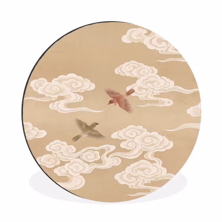 Vogels - Vliegen - Beige Wandcirkel aluminium klein -3d