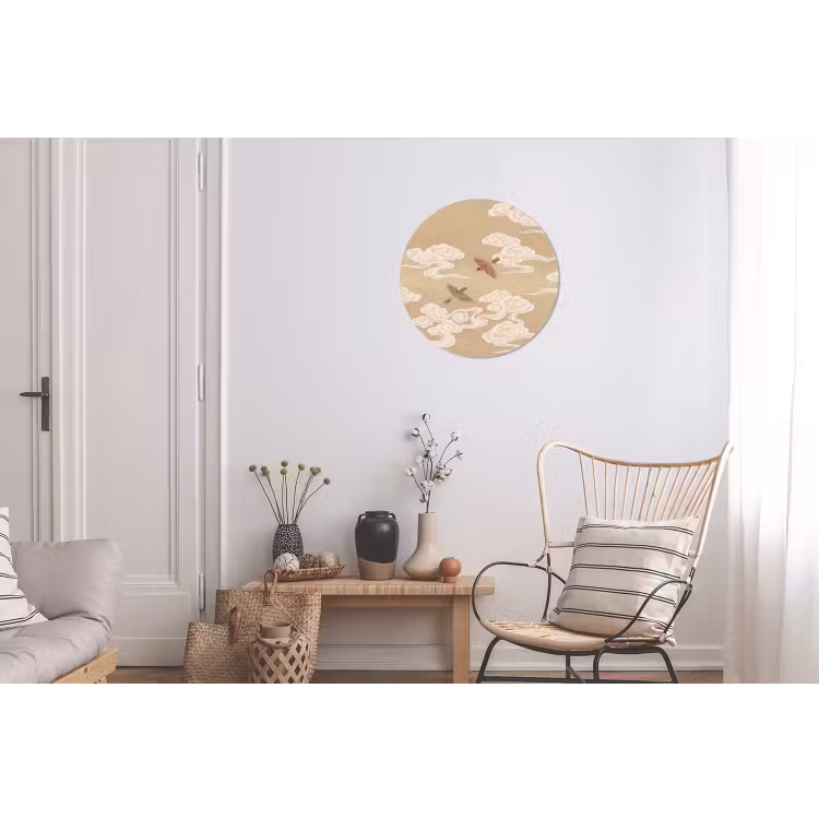 Vogels - Vliegen - Beige Wandcirkel aluminium klein -woonkamer