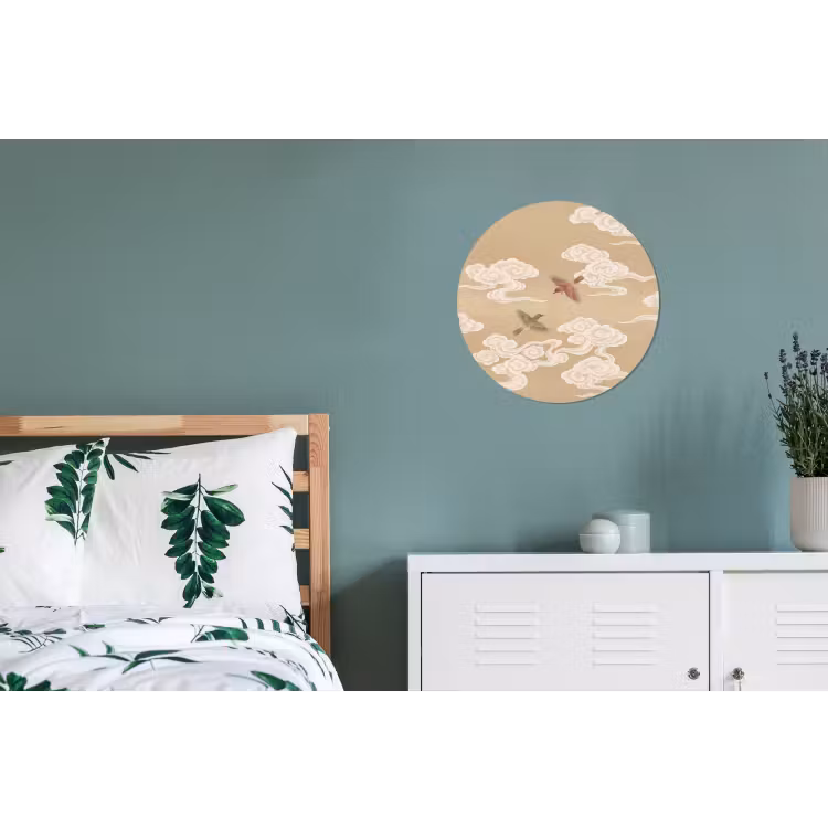 Vogels - Vliegen - Beige Wandcirkel aluminium klein -slaapkamer