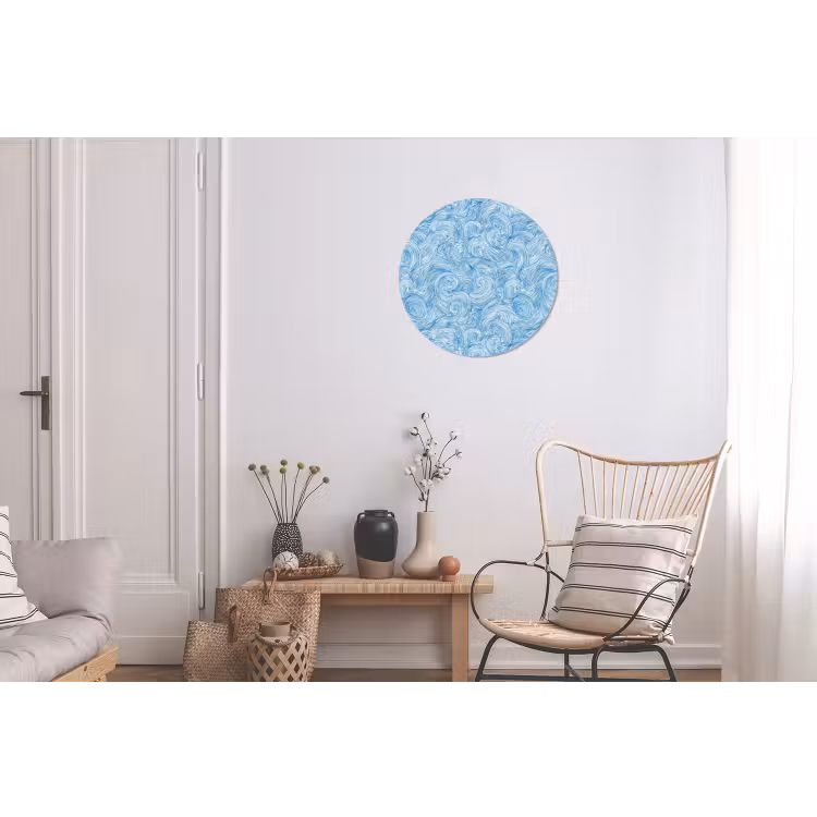 Blauw - Wit - Spiraal - Golven - Lijnen Wandcirkel aluminium klein 190 -woonkamer