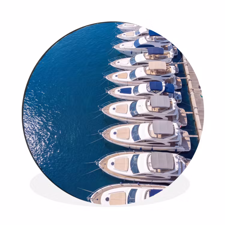 Boot - Jachthaven - Water - Zomer - Blauw Wandcirkel aluminium klein -3d
