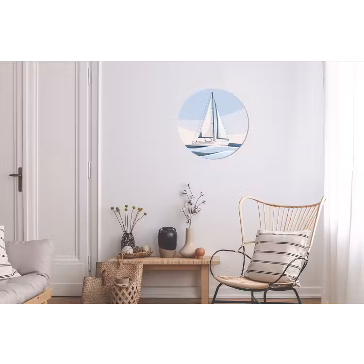 Boot - Zeil - Zee - Modern - Beige Wandcirkel aluminium klein -woonkamer