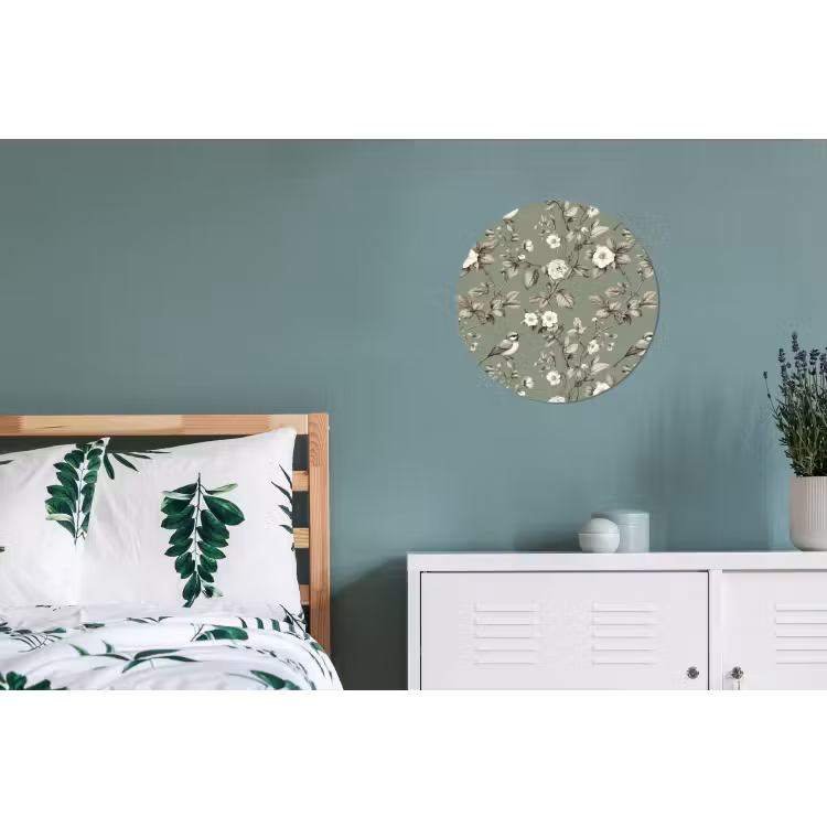 Botanisch - Vogels - Groen Wandcirkel aluminium klein 190 -slaapkamer