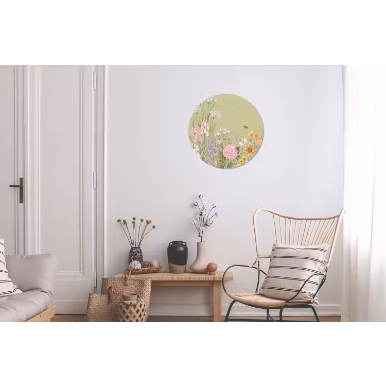 Botanisch - Bloemen - Kleurrijk Wandcirkel aluminium klein -woonkamer