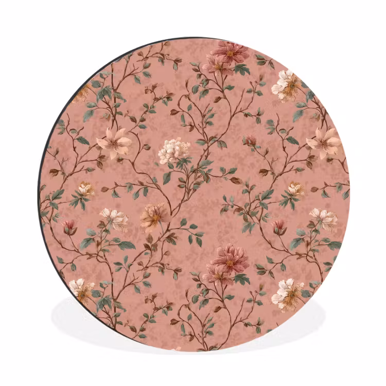 Botanisch - Bloemen - Roze Wandcirkel aluminium klein 190 -3d