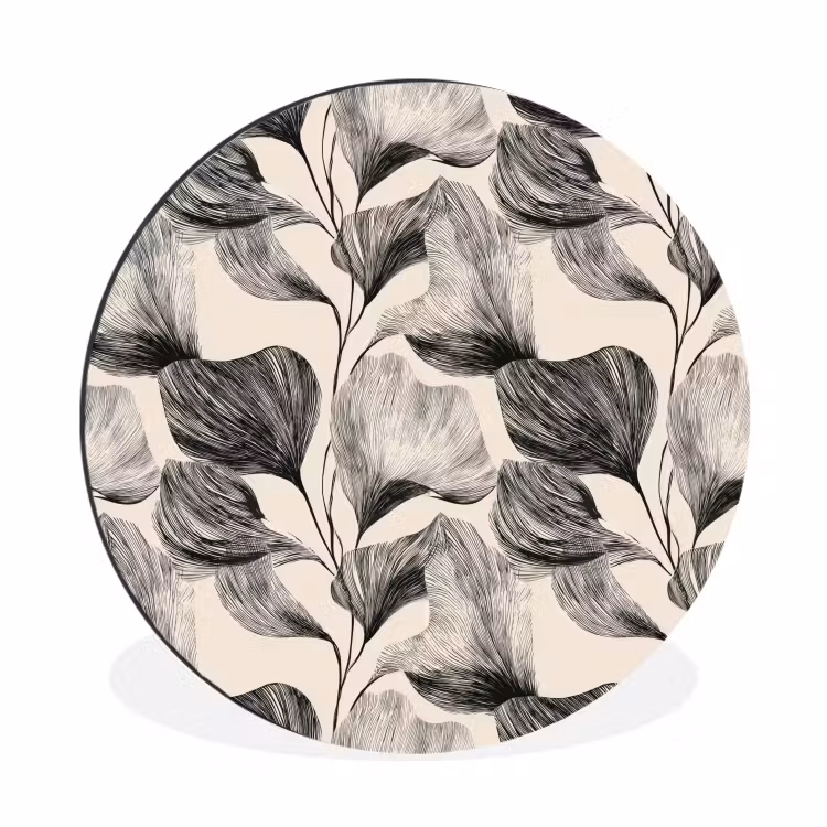 Botanisch - Bladeren - Zwart Wandcirkel aluminium klein 190 -3d