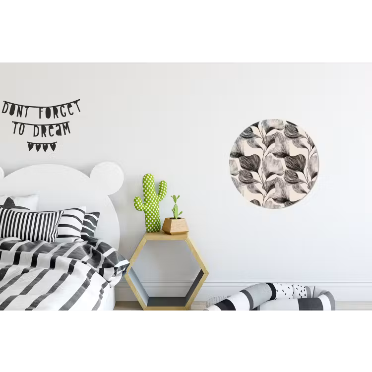 Botanisch - Bladeren - Zwart Wandcirkel aluminium klein 190 -kinderkamer