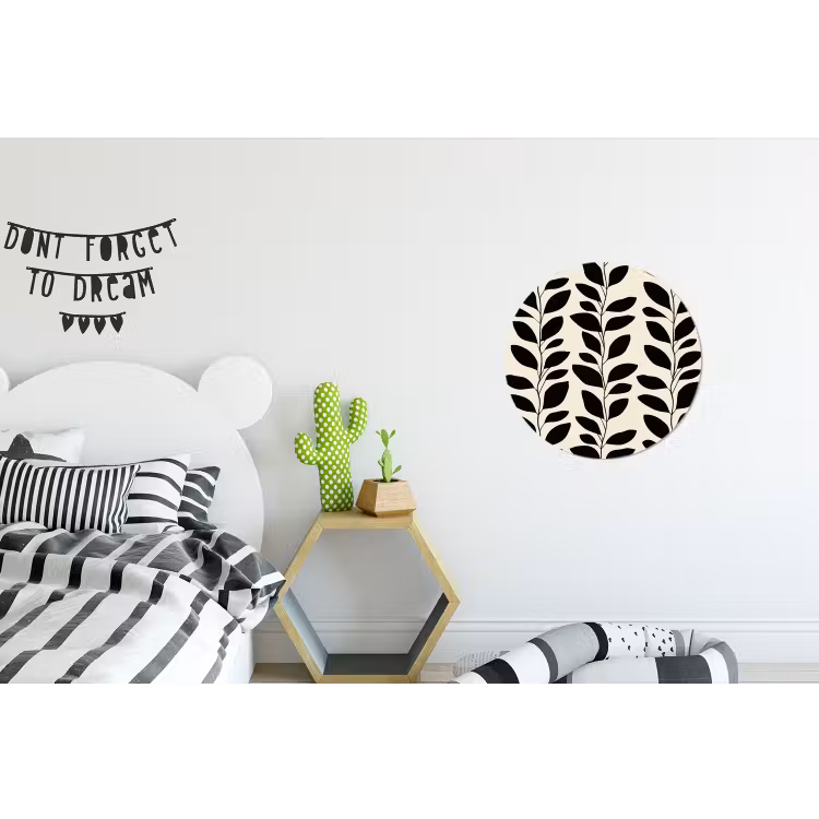 Botanisch - Dessin - Zwart - Beige Wandcirkel aluminium klein 190 -kinderkamer