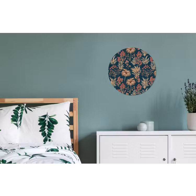 Botanisch - Patroon - Blauw Wandcirkel aluminium klein 190 -slaapkamer