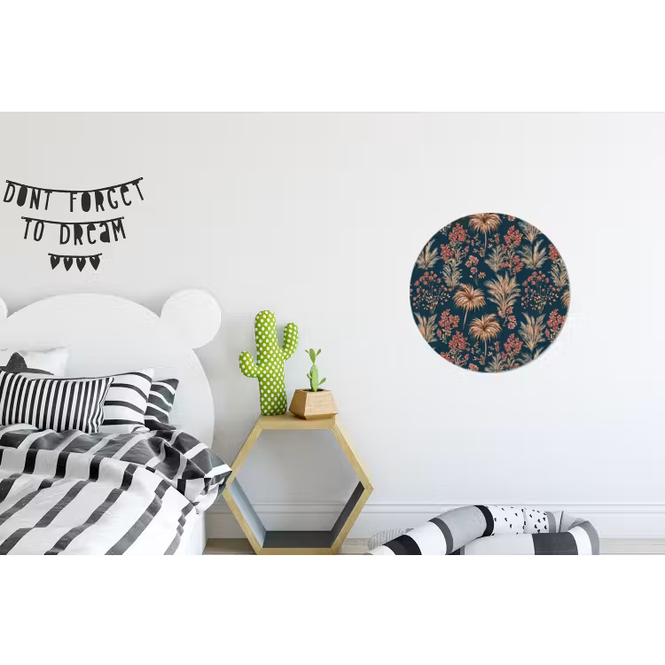 Botanisch - Patroon - Blauw Wandcirkel aluminium klein 190 -kinderkamer