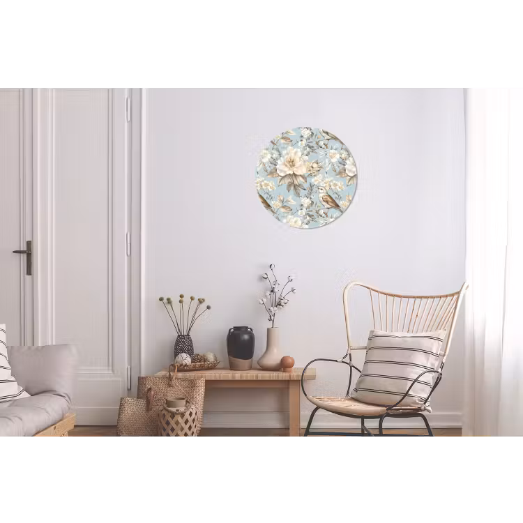 Botanisch - Zangvogel - Blauw Wandcirkel aluminium klein 190 -woonkamer
