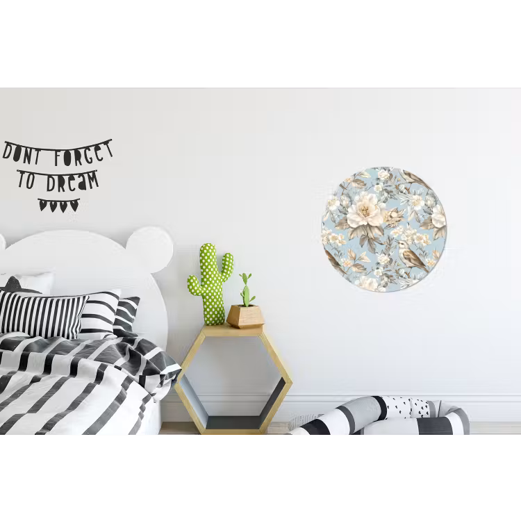 Botanisch - Zangvogel - Blauw Wandcirkel aluminium klein 190 -kinderkamer