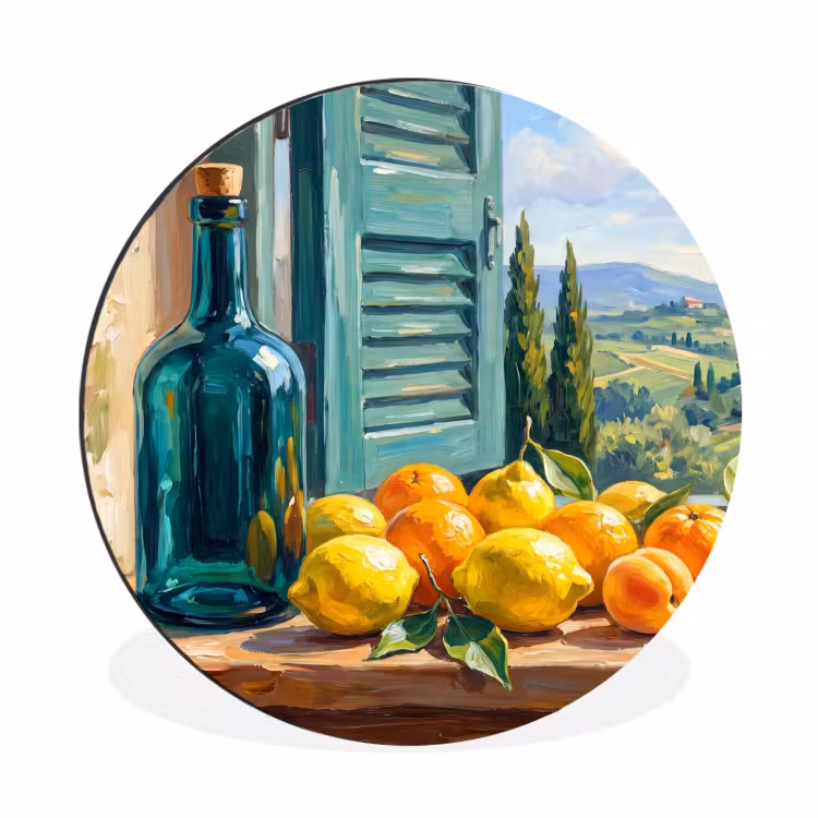 Wall circle - Aluminum - Bottle - Fruit - Still Life - Fles - Fruit - Stilleven Wandcirkel aluminium klein
