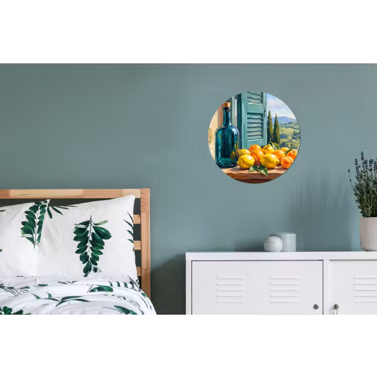 Wall circle - Aluminum - Bottle - Fruit - Still Life - Fles - Fruit - Stilleven Wandcirkel aluminium klein