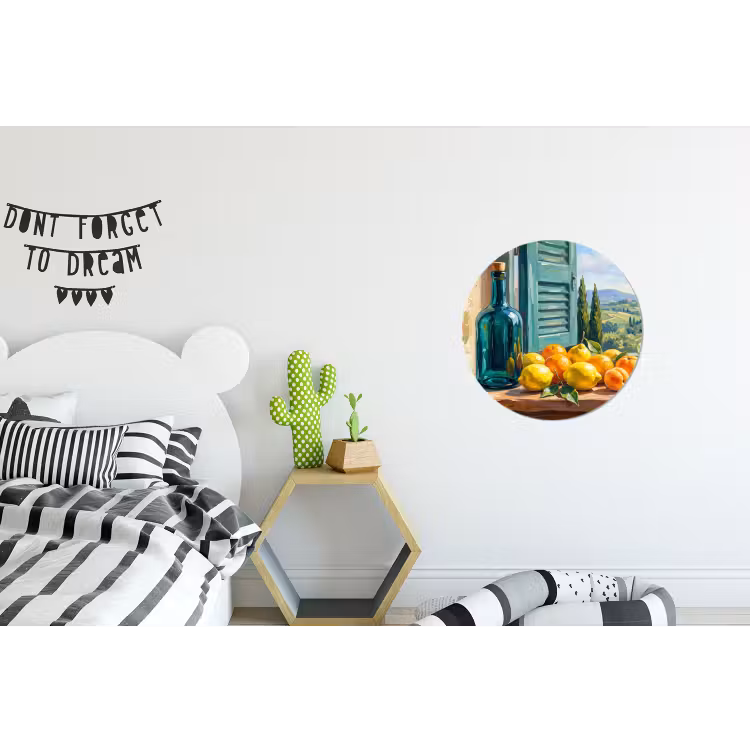 Wall circle - Aluminum - Bottle - Fruit - Still Life - Fles - Fruit - Stilleven Wandcirkel aluminium klein