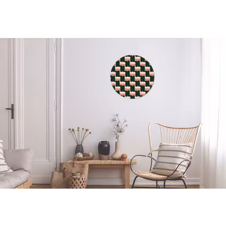 Vlechtpatroon - Groen - Roze - Geometrisch Wandcirkel aluminium klein 190 -woonkamer