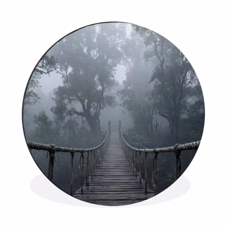 Brug - Jungle - Mist - Natuur Wandcirkel aluminium klein -3d