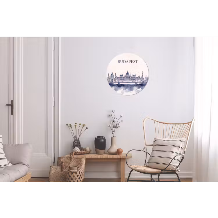 Boedapest - Skyline - Architectuur - Aquarel - Blauw Wandcirkel aluminium klein -woonkamer
