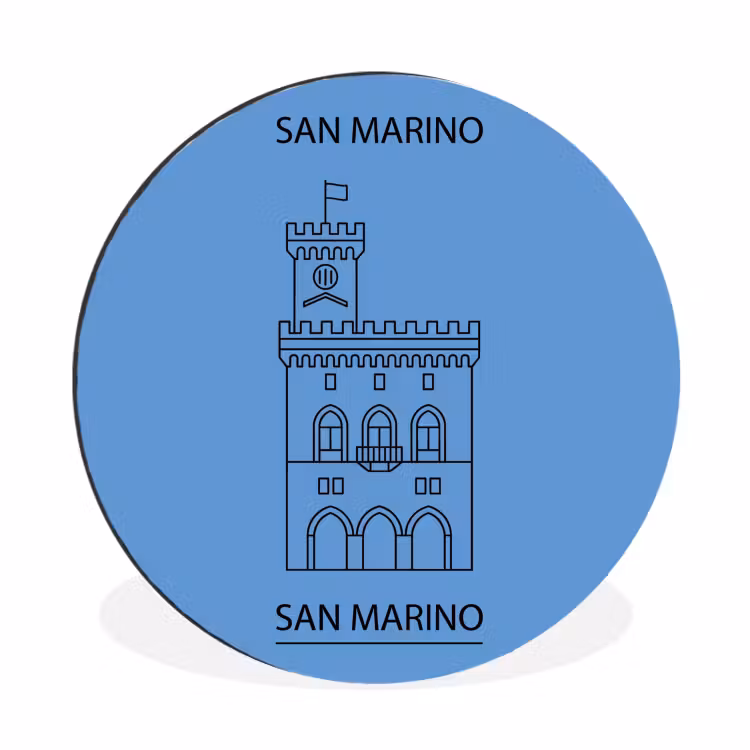 Gebouw - San Marino - Architectuur - Lijntekening - Blauw Wandcirkel aluminium klein -3d