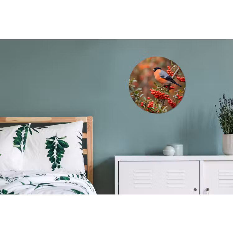 Goudvink - Bessen - Herfst - Natuur - Kleurrijk Wandcirkel aluminium klein -slaapkamer