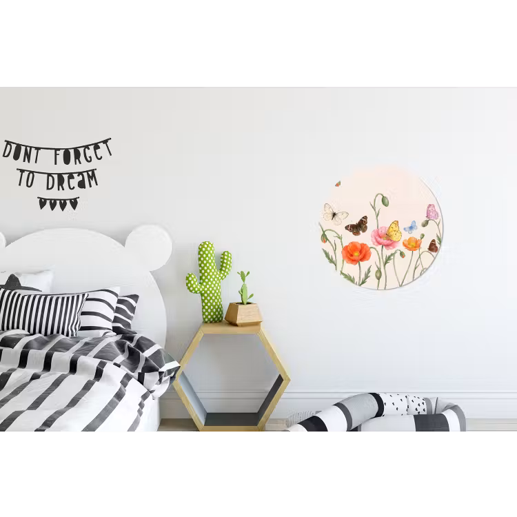 Vlinders - Klaprozen - Illustratie - Kleurrijk Wandcirkel aluminium klein -kinderkamer