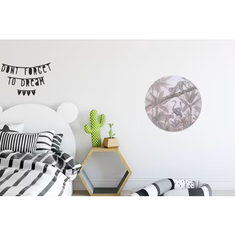 Kat - Vogel - Jungle - Illustratie - Dieren Wandcirkel aluminium klein -kinderkamer