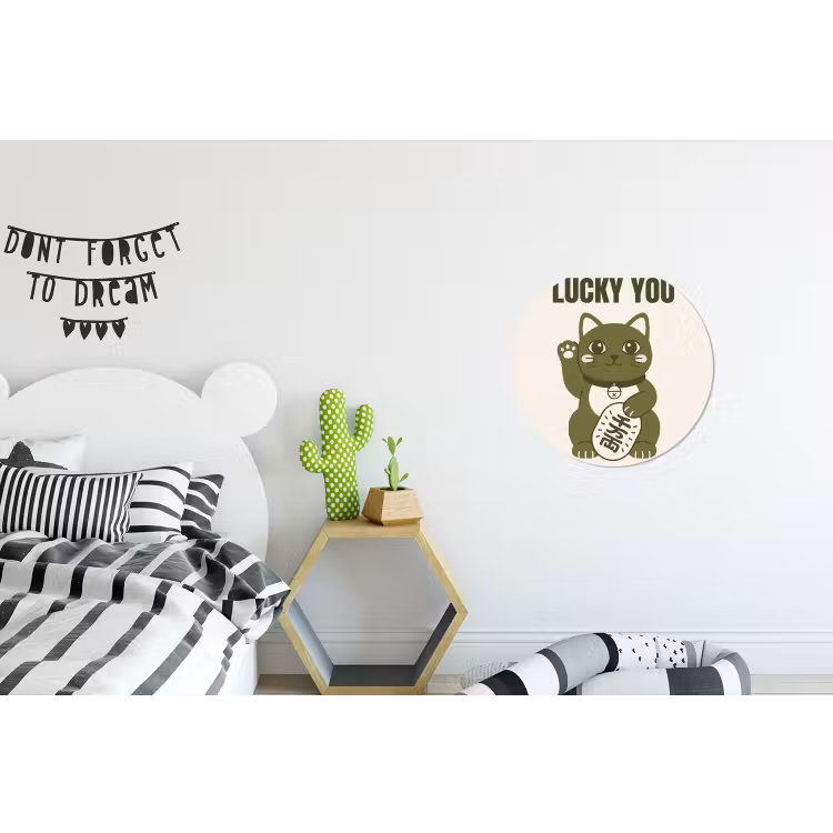 Kat - Geluk - Dieren - Modern - Groen Wandcirkel aluminium klein -kinderkamer