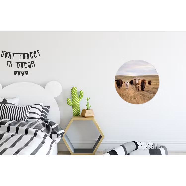 Runderen - Kudde - Landschap - Weide - Rustig Wandcirkel aluminium klein -kinderkamer