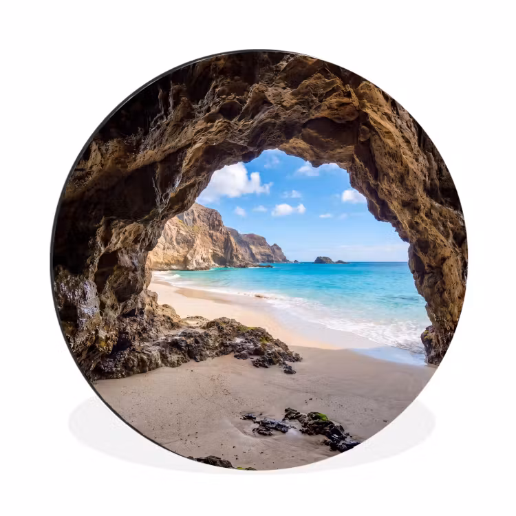 Grot - Strand - Zee - Blauw Wandcirkel aluminium klein -3d