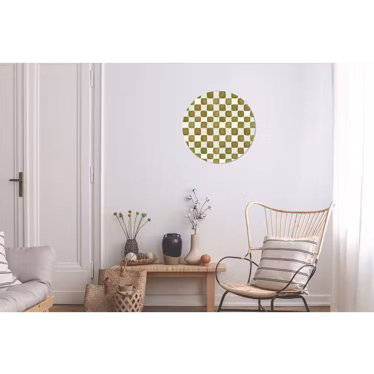 Schaak - Patroon - Groen Wandcirkel aluminium klein 190 -woonkamer