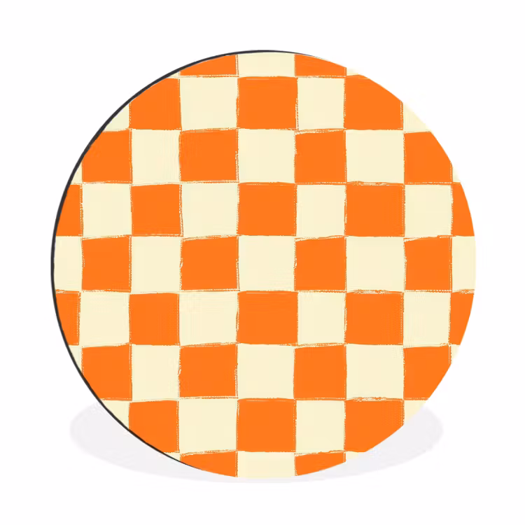 Schaak - Patroon - Oranje Wandcirkel aluminium klein 190 -3d