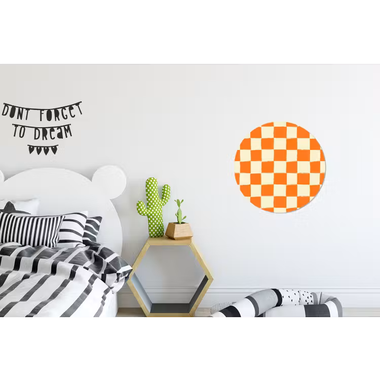 Schaak - Patroon - Oranje Wandcirkel aluminium klein 190 -kinderkamer