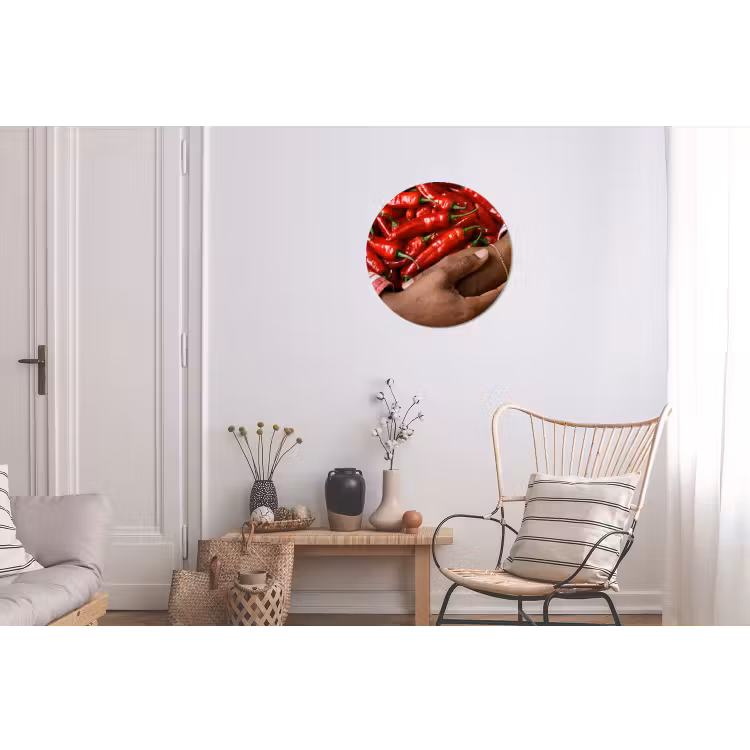 Wall circle - Aluminum - Chili Peppers - Red - Hands - Chilipepers - Rood - Handen Wandcirkel aluminium klein