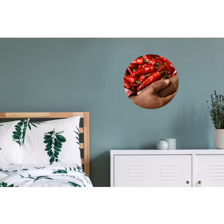 Wall circle - Aluminum - Chili Peppers - Red - Hands - Chilipepers - Rood - Handen Wandcirkel aluminium klein