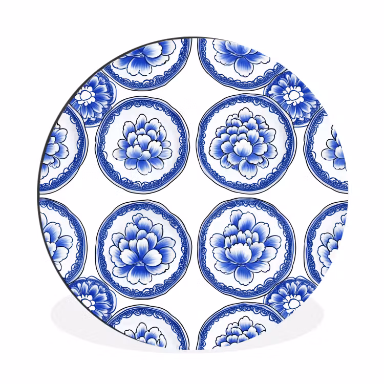 Cirkels - Bloemen - Blauw Wandcirkel aluminium klein 190 -3d