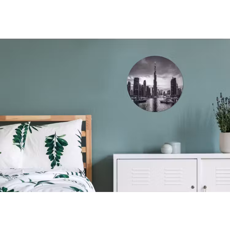 Stad - Skyline - Architectuur - Avond - Zwart-wit Wandcirkel aluminium klein -slaapkamer