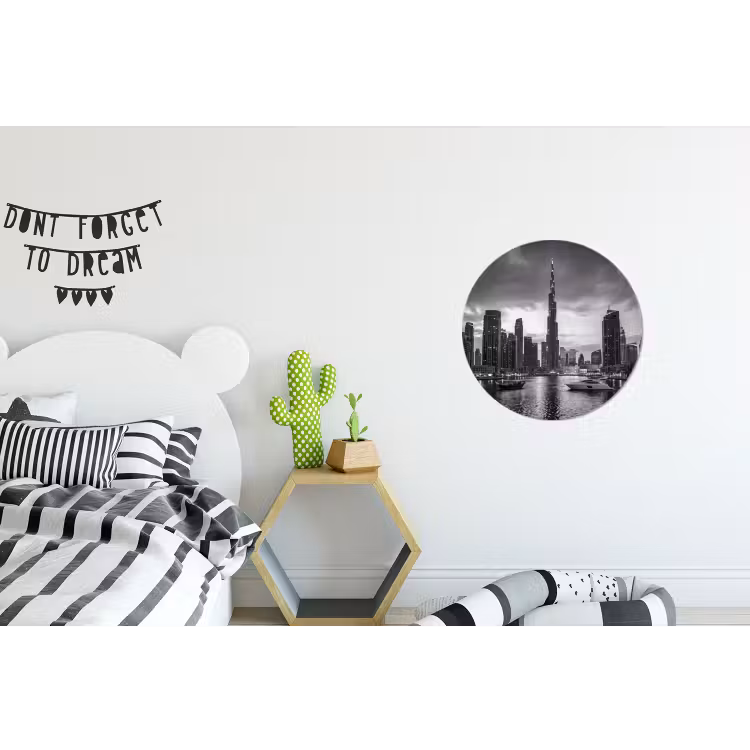 Stad - Skyline - Architectuur - Avond - Zwart-wit Wandcirkel aluminium klein -kinderkamer